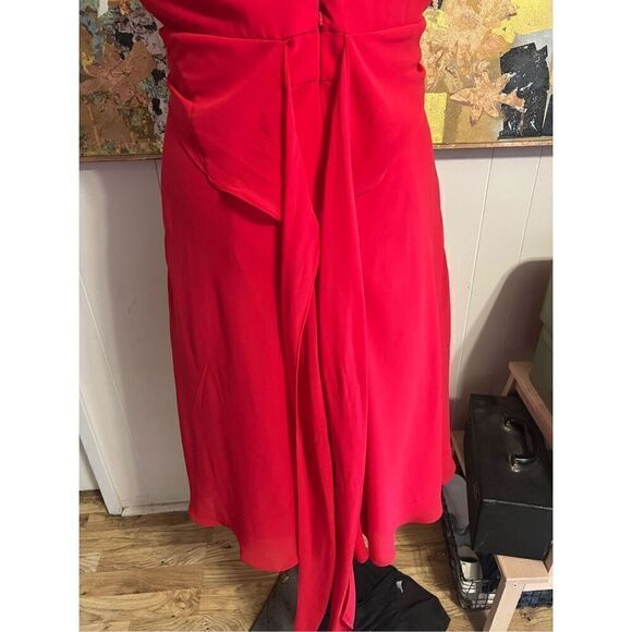 NWT After Six Red “Flame” Chiffon Sleevess V-neck/Back MIDI Gown W/Rhinestone De - Picture 7 of 8